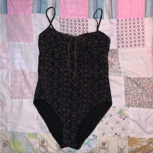 vintage brown one piece‎ swimsuit DKNY eyelet swim size 10 bow